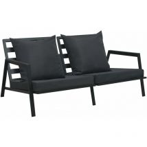 Canapé de jardin à 2 places avec coussins Gris foncé Aluminium Vidaxl