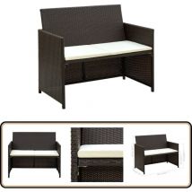 Canapé de jardin à 2 places avec coussins Marron Résine tressée - Canapé De Jardin - Canapé Deux Places - Mobilier De Jardin - Résine Tressée