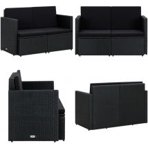 Canapé de jardin à 2 places avec coussins Noir Résine tressée - Canapé De Jardin - Canapé Deux Places - Mobilier De Jardin - Meubles D'extérieurs