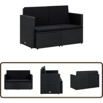 Canapé de jardin à 2 places avec coussins Noir Résine tressée - Canapé De Jardin - Canapé Deux Places - Mobilier De Jardin - Meubles D'extérieurs