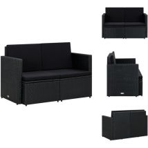 Canapé de jardin à 2 places avec coussins Noir Résine tressée - Canapé De Jardin - Canapé Deux Places - Mobilier De Jardin - Meubles D'extérieurs