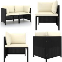 Canapé de jardin à 2 places avec coussins Noir Résine tressée - Canapé De Jardin - Mobilier De Jardin - Sofa Extérieur - Set De Salon De Jardin