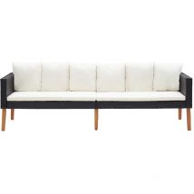 Inlife Canapé de jardin à 3 places avec coussins Résine tressée Noir