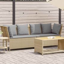 Canapé de jardin avec coussins beige résine tressée