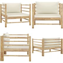 Canapé de jardin avec coussins blanc crème Bambou - Canapé De Jardin - Mobilier De Jardin - Salon De Jardin - Ensemble De Jardin - Meubles De Jardin