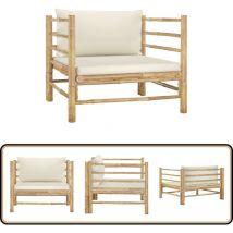 Canapé de jardin avec coussins blanc crème Bambou - Canapé De Jardin - Mobilier De Jardin - Salon De Jardin - Ensemble De Jardin - Meubles De Jardin