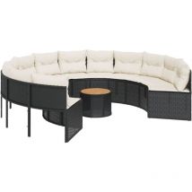 Canapé de jardin avec table coussins rond noir résine tressée Vidaxl Black and cream white