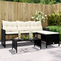 Canapé de jardin avec table, canapé d'extérieur, Canapé droit et coussins en forme de L noir CON5957 DESIGN IN