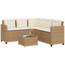 Canapé de jardin avec table et coussins en forme de l beige