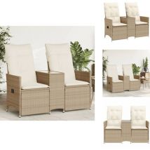 Canapé de jardin inclinable 2 places avec table beige rotin - Canapé De Jardin - Meuble De Jardin - Salon De Jardin - Résine Tressée - Rotin