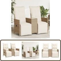 Canapé de jardin inclinable 2 places avec table beige rotin - Canapé De Jardin - Meuble De Jardin - Salon De Jardin - Résine Tressée - Rotin