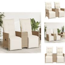 Canapé de jardin inclinable 2 places avec table beige rotin - Canapé De Jardin - Meuble De Jardin - Salon De Jardin - Résine Tressée - Rotin