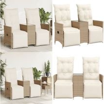 Canapé de jardin inclinable 2 places avec table beige rotin - Canapé De Jardin - Meuble De Jardin - Salon De Jardin - Résine Tressée - Rotin