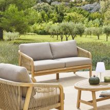 Hesperide - Canapé de jardin Papouasie acacia 2 places en polyester et acacia - Hespéride