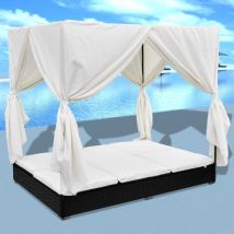 Canapé de jardin, Salon extérieur, canapé relax d'extérieur avec rideaux résine tressée noir togp61870 Maison Chic