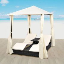 Canapé de jardin, Salon extérieur, canapé relax double avec rideaux résine tressée noir togp66339 Maison Chic