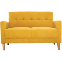 Miliboo - Canapé scandinave 2 places en tissu effet velours jaune moutarde et bois clair moon