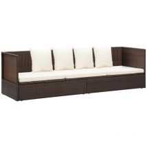 Lit de jardin avec coussin et oreillers Résine tressée Marron