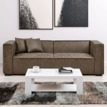 Canapé droit 3 places Macao Tissu effet peau Vintage Marron
