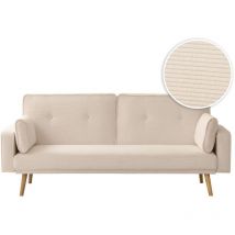 Canapé droit scandinave ELGA convertible 3 places en velours côtelé - Beige