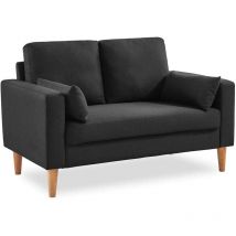 Sweeek - Canapé 2 places fixe droit pieds bois. style scandinave- Bjorn Polyester Gris foncé