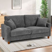 Canapé en Velours Côtelé 2 Places,Grand Canapé Droit Rembourré Moderne avec Sièges extra profonds de 56cm - 2 Coussins - 178x76x89cm - Gris