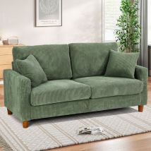 Canapé en Velours Côtelé 2 Places,Grand Canapé Droit Rembourré Moderne avec Sièges extra profonds de 56cm - 2 Coussins - 178x76x89cm - Vert