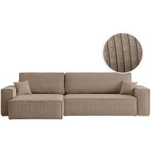 Loungitude – Canapé D'Angle Convertible 5 Places – Réversible Avec Coffre De Rangement – Velours Côtelé Taupe – Idéal Pour Grands Salons