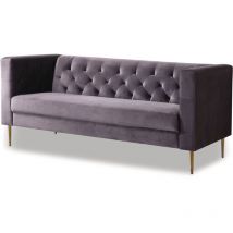 Canapé fixe en velours 'Bruce' - 196 x 76 x 82 cm - 3 places - Gris