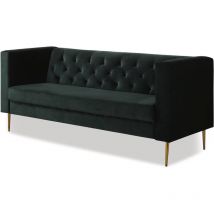 Canapé fixe en velours "Bruce" - 196 x 76 x 82 cm - 3 places - Vert foncé