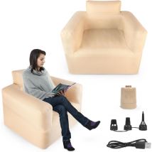 Canapé gonflable Kaki Air Sofa avec dossier et accoudoirs, chaise gonflable avec pompe, canapé de camping, gonflage/dégonflage rapide pour les