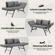 Liferun - Canapé Jardin Extensible en Rotin 2 Places,Salon de Balcon,Ensemble de jardin,Coussins Amovibles- (Gris)