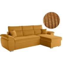 Loungitude - Canapé komeco d'angle reversible convertible avec coffre et têtières en velours côtelé - Jaune