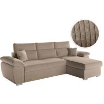 Loungitude - Canapé komeco d'angle reversible convertible avec coffre et têtières en velours côtelé - Taupe