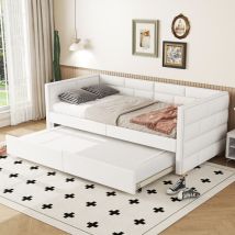 Canapé lit 90200 cm avec lit gigogne, style minimaliste, beige