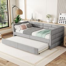 Modernluxe - Canapé lit 90x200cm en tissu lin - avec un lit gigogne - Gris