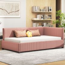 Hauss Spole - Canapé-lit 90x200cm, Lit enfant/adulte/ado rembourré, lit simple, velours,sans matelas, rose
