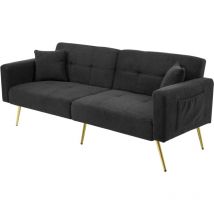 Okwish - Canapé-lit avec fonction lit, angle réglable, pieds dorés, avec oreillers et poches de rangement latérales