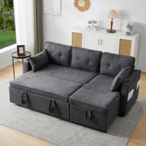 Canapé Lit Convertible 3 Places,canapé En Forme De L Avec Espace De Rangement,porte-boisson,design Moderne Pour Salon,211x130x86cm Gris