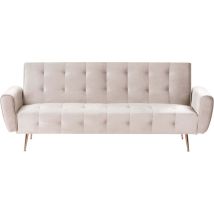 Canapé-lit Convertible Moderne Capitonné avec Pochette Latérale en Velours Beige Pieds en Métal Cuivré Selnes