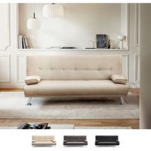 Modus Sofà - Clic Clac convertible canapé 2 Places accoudoirs en similicuir Olivina - Beige