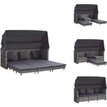 Canapé-lit extensible 3 places avec toit Résine tressée Gris - Canapé Extérieur - Canapé Lit - Mobilier De Jardin - Salon De Jardin - Jardin