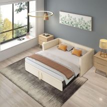 Sunfecili - Canapé-lit gigogne 90/180x200,Lit rembourré avec sommier à lattes, lit multifonctionnel en tissu velours doux pour la peau Beige