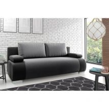 Mobilier1 - Canapé convertible 3 places hemi en tissu et simili cuir noir et gris