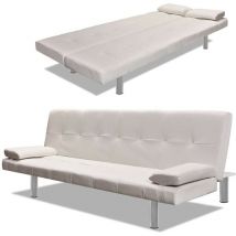 Canapé Lit ou Sofa Lit SimiliCuir Blanc. Avec 2 Coussins. Canapé Convertible - Blanc