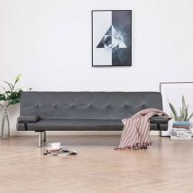 Canapé Lit ou Sofa Lit SimiliCuir Gris. Avec 2 Coussins. Canapé Convertible