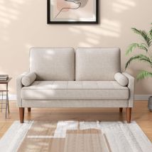 Janzdiys - Canapé 2 Places Beige, Canapé En Lin 121 Cm Avec Accoudoirs, Loveseat Sofa Design Scandinave, Chambre De Salon Moderne, Causeuse Fixe 2 