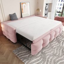 Canapé-lit rembourré pliant 90/180x190 cm, lit simple/double avec lit gigogne, lit enfant/adulte, polaire teddy, sans matelas, rose