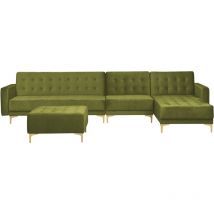 Canapé Modulable 5 Places en Velours Vert Côté Gauche avec Ottoman Classique Aberdeen