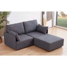 Fijalo - Canapé Modulable Avec Accoudoirs Mou 2 Places + Chaiselongue En Tissu Gris 186 x 183 x 93 Cm